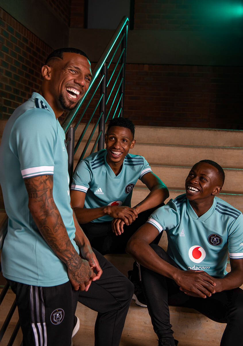 Orlando Pirates away kit players on location
