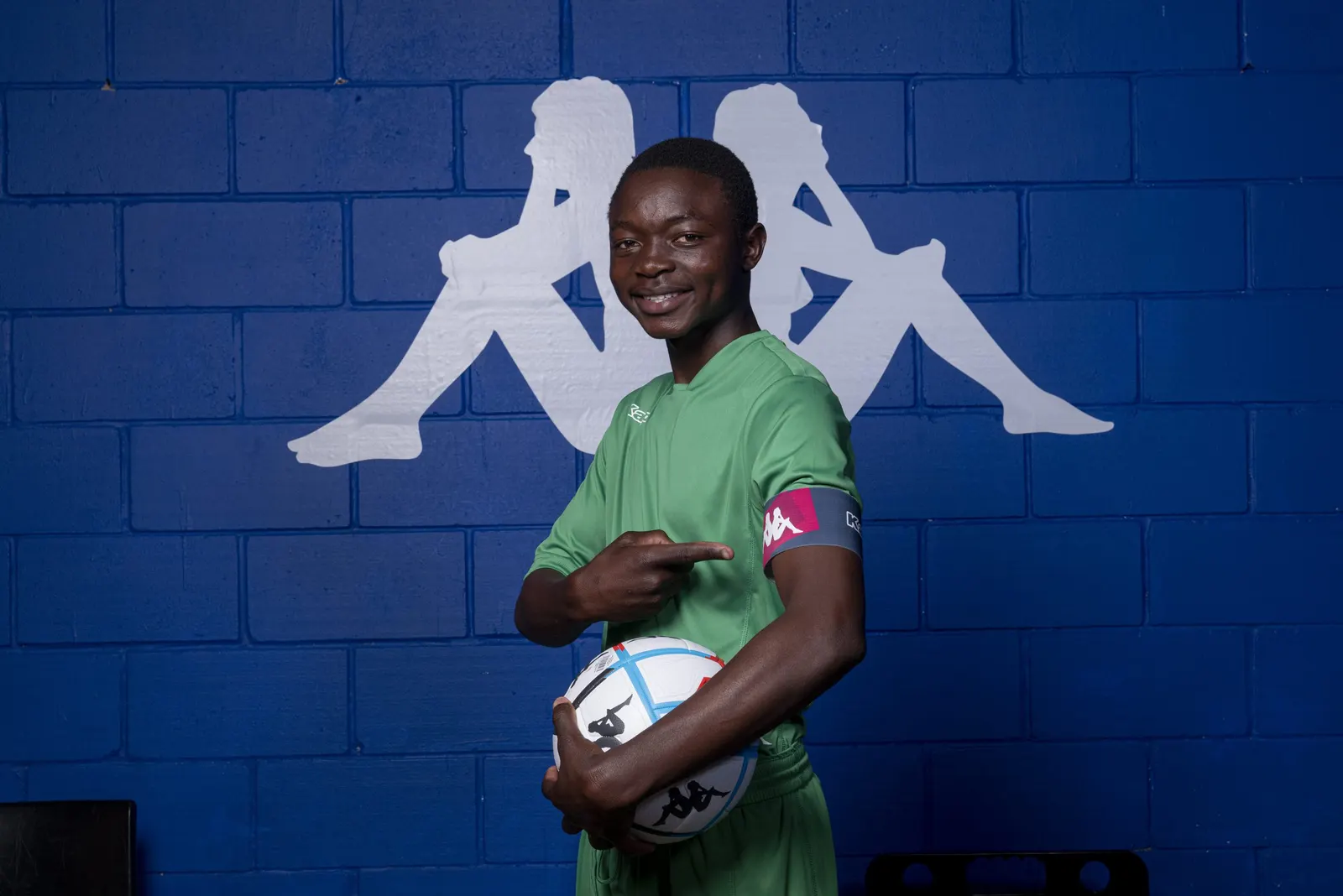 Young football captain portrait, Kappa campaign photography
